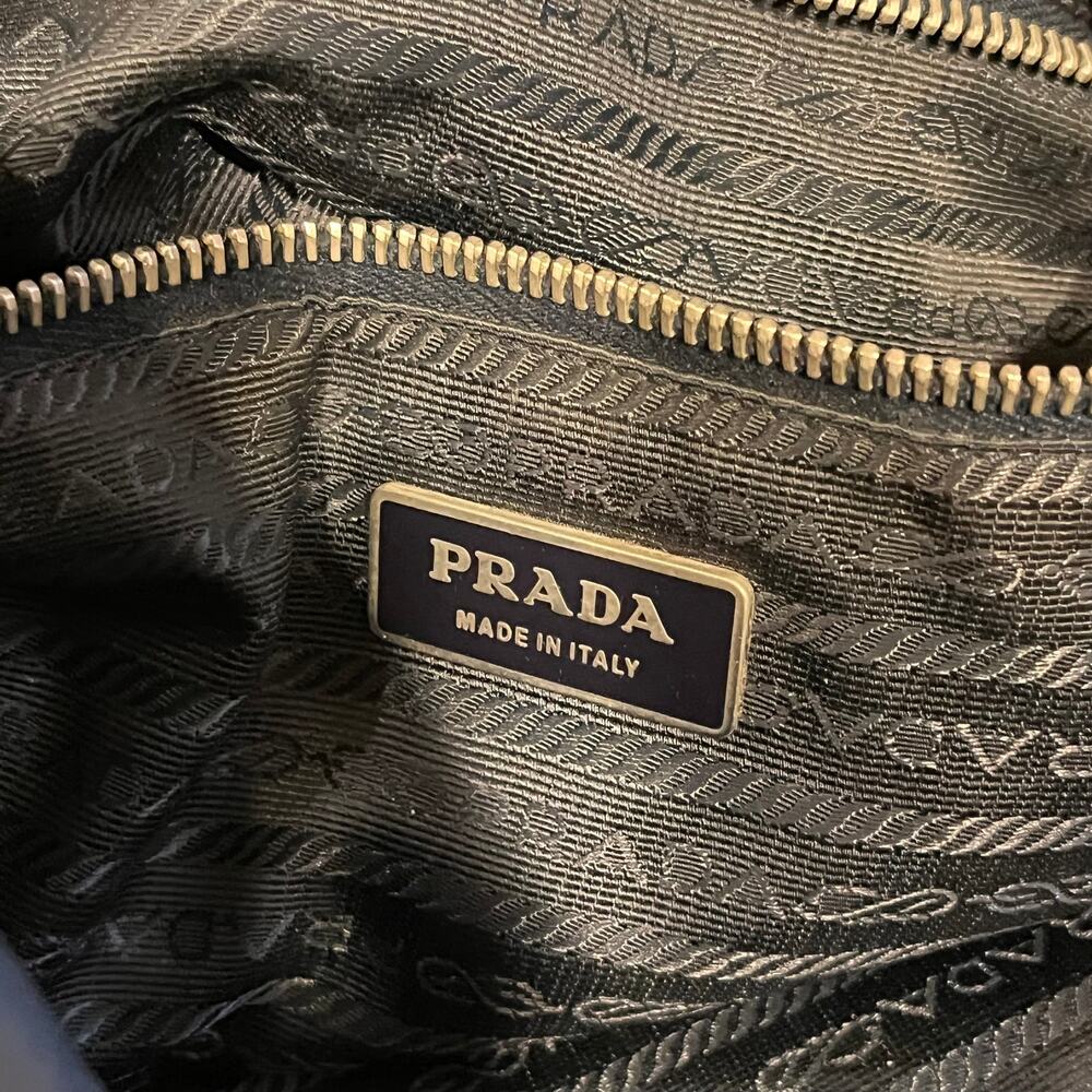 PRADA Navy Blue Nylon Embossed Leather Logo Hobo Bag - Picture 7 of 16
